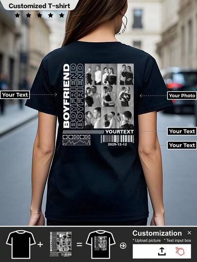 Camiseta personalizada para mujer. Personaliza una camiseta sobre mi novio. Carga fotos para generar camisetas exclusivas, con estilo, de moda, hipster, casual, minimalista chic, personalizadas, únicas, disfraces de chico, guardarropa cápsula, estilo básico/urbano de hombre, regalos ideales para él, novio, familia, amigos, para cumpleaños, vacaciones/fiestas, para la escuela/competiciones, para deportes/escalada