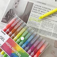 Bộ 12/16 bút dạ quang gel màu sáng, không lem mực, phù hợp với nhiều loại giấy, lý tưởng cho việc viết nhật ký, đọc sách, và là vật dụng cần thiết cho năm học mới. - Nhiều màu - Xem 8