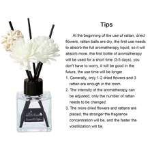1 set, 50ml diffusore a bacchette, adatto per casa, studio, camera da letto, bagno e deodorizzazione, aromaterapia senza fiamma, profumatore d'ambiente (1 bottiglia di olio profumato + 4 bacchette diffusori e 1 pallina di rattan + 2 fiori secchi)