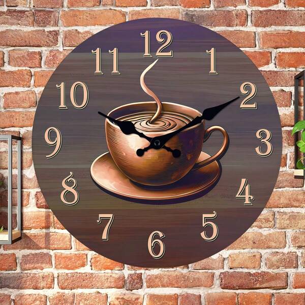 1 pieza Reloj de pared de madera rústica retro de 10 pulgadas, decorativo, silencioso sin tictac, para sala de estar, dormitorio, cocina, decoración del hogar, regalo para amantes del café (Batería no incluida) Decoración de habitación, reloj de pared