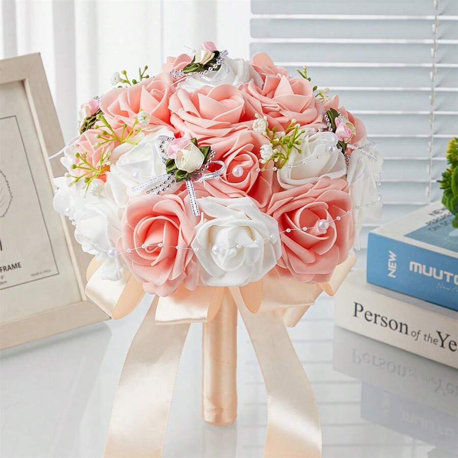 Wedding Bouquet Artificial Bridal Flower Bouquets Wedding Photo Booth Props Wedding Decorations - pink 1pc - View 1