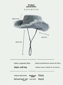 1 pieza Gorro cubo unisex vintage lavado con cordón, bordado y desgastado, sombrero versátil de protección solar para deportes al aire libre, viajes, playa y ocasiones casuales