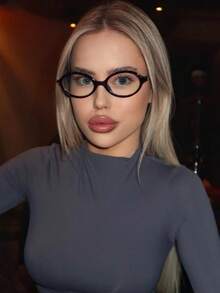 1pc Women's Elliptical Small Frame Personalized Street Snap Concave Shape Clear Glasses Clear Glasses Accessories Glasses Accessories For Women For Summer Beach Vacation, Outdoor, Travel - 黑色 - 查看 7