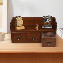 HOHOBLA Desk Organizer With 3 Drawers, Wooden Apothecary Cabinet Desktop Storage Shelf File Holder With Label Boxes, Makeup Organizer Filing Case For Office Bedroom Home, L15.2*W5.7*H7.3in - 棕色 - 查看 6