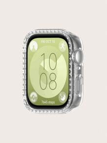 1 pieza Funda protectora con una de cristales de unicolor y estilo casual, a prueba de arañazos compatible con el reloj inteligente Watch Fit 3