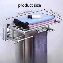 50/40cm Towel Rack With Movable Hooks 304 Stainless Steel Bathroom Kitchen Towel Holder Wall Mounted Towel Rack For Home Hotel Stainless Steel Bathroom Towel Holder Storage Organizer Shelf Wall Mounted Towel Rack Home Hotel Wall Shelf For Kitchen Bathroom Towel Rack