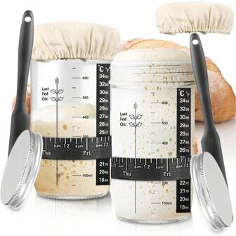 Zuurdesemstarterkit, 24oz grote zuurdesemstarterpot met datummarkering, thermometer, roestvrijstalen deksel, maatlepels, herbruikbare zuurdesembroodbakbenodigdheden