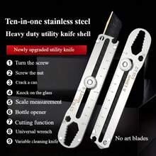 1 件-12 合 1 多功能实用手柄，加厚重型不锈钢，办公切割工具架，艺术刀握柄，防滑手柄，无刀设计 - 经济实惠