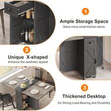 Cocosity Movable Kitchen Table Extendable Versatile Table, Dark Walnut - Light Grey - View 4