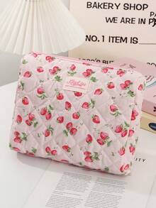 1 件/套草莓图案印花绗缝化妆包轻便便携式旅行化妆包化妆包化妆包套装大容量多功能化妆品收纳包钱包袋化妆品收纳包带拉链开合适合女士适合女孩适合居家、旅行、度假和学校用作婚礼伴娘礼物、妈妈礼物、生日礼物、送给朋友和老师的礼物旅行必需品邮轮必需品日常通勤必需品