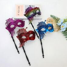Women's Mask Handheld Peacock Masquerade Mask With Handle, Venetian Halloween Costume Mask For Ladies Party Decor - A - View 9
