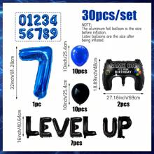 30 Stücke/Set Videospiel Geburtstags Party Dekoration, beinhaltet "Alles Gute zum Geburtstag" Banner, blaue Zahl Luftballons, aufgewertete schwarze Buchstaben Luftballons, Gaming-Controller Luftballons, geeignet für 12., 18., 10., 7. Geburtstag Videospiel-thematische Partydekorationen, Innen- und Außenaktivitäten, Gamer Party Deko