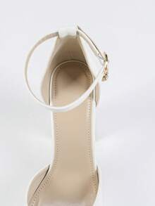 秋冬女士高跟婚鞋，法式玛丽珍厚底粗跟鞋，白色优雅伴娘鞋，优雅，派对鞋