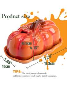 7in Fall Pumpkin Butter Dish Pumpkin Shaped With Lids, Ceramic Butter Keeper For Kitchen, Container For Butter, Dishes, Fruits, Decorate For Halloween Thanksgiving