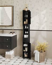 HaluPeit Bathroom Storage Cabinet, Narrow Toilet Paper Storage Cabinet, Tall Toilet Paper Holder With 2 Doors And 1 Drawer, Bathroom Organizer With Adjustable Shelf, 1 Hook For Small Spaces,Home Decor, Black - Black - View 2