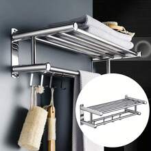 50/40cm Towel Rack With Movable Hooks 304 Stainless Steel Bathroom Kitchen Towel Holder Wall Mounted Towel Rack For Home Hotel Stainless Steel Bathroom Towel Holder Storage Organizer Shelf Wall Mounted Towel Rack Home Hotel Wall Shelf For Kitchen Bathroom Towel Rack