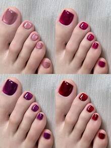 98 件（4 件混合）Y2K 方形光泽美学血红色水晶猫眼亚克力按压脚趾甲短方形完美贴合假指甲套装，包括：1 件果冻胶和 1 件指甲锉，红色、粉色、热红色猫眼指甲适合女士和女孩日常佩戴狂欢派对使用美甲用品指甲 - 彩色 - 查看 3