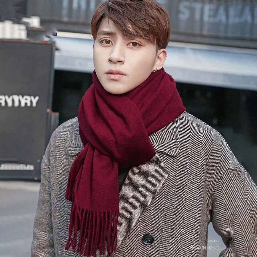 Men's Scarf Pashmina Shawl Scarf Long Winter - Burgundy - View 1