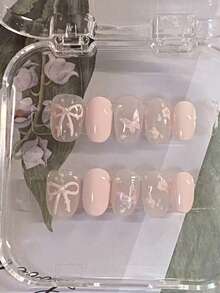 10pcs Summer Sweet Cherry Blossom Pink Ballet Hand-Painted Bowknot Cute Gentle Butterfly Nail Art Decorations - 粉色 - 查看 1