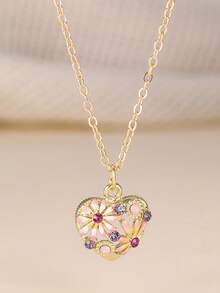 3pcs/Set Girls' Heart And Daisy Flower Necklace & Earrings Jewelry Set - Multicolor - View 4