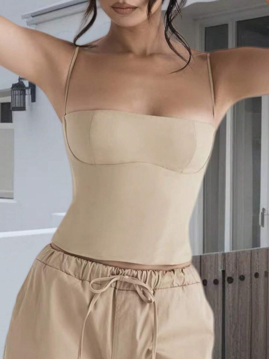 Women's Y2k Fitted Crop Cami Tops Spaghetti Strap Sleeveless Backless Sexy Square Neck Tank Tops Summer Going Out Tops Clubwear Casual Camisole - 杏色 - 查看 1