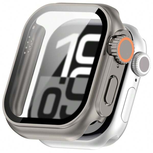 1 pieza Compatible con Apple Watch Carcasa protectora instantánea de plástico + película de vidrio templado para Apple Watch Ultra 49MM Película integrada con textura original Vidrio templado protector apto para Apple Watch Series 10/9/8/7/6/5/4/SE 46MM/45MM/44MM/42MM/41MM/40MM Carcasa del Apple Watch Ultra para hombres y mujeres