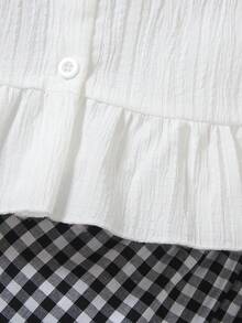 2pcs/Set Young Girls Cute Floral Embroidery Collar Sleeveless Top And Plaid Shorts Outfit, Summer - White - View 5