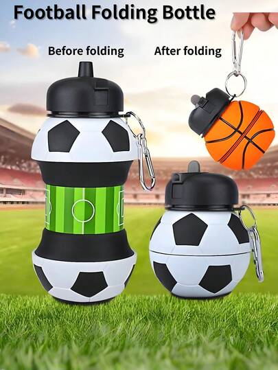 1 pieza Botella de agua plegable de silicona, esencial para verano/vacaciones, botella de agua para niños/adultos, botella de agua para deportes de baloncesto/fútbol, gran capacidad de 550ml, adecuada para senderismo/ciclismo/viajes/trekking/hidratación al aire libre. Botella de agua plegable, portátil y compresible, ligera y fácil de guardar.