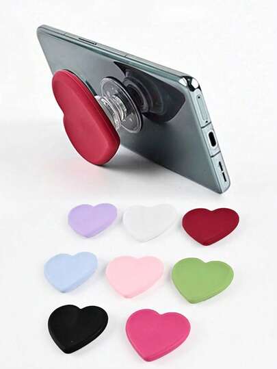 1pc Solid Color Heart-Shaped Air Cushion Desk Phone Holder, Universal Foldable Adhesive Phone Grip Ring, Transparent/White Holder 2 Styles Random Compatible With IPhone, Android Phone, Gift For Birthday, Family, Friends Push-Pull Phone Grip, Phone Accessories
