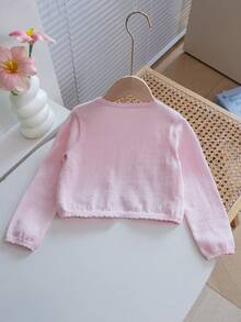 Baby Girls Casual Knit Cardigan, Hollow Out Short Lightweight Jacket - Pink - View 2