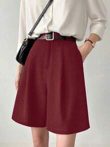 Tailored Bermuda Shorts Without Belt - Gringa Fashion - Burgundy - View 2