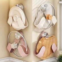 Suction Cup Mounted Pot Lid Rack, Wallmounted Pot Lid Storage Organizer, Multi-Function Kitchen Pot Lid Holder