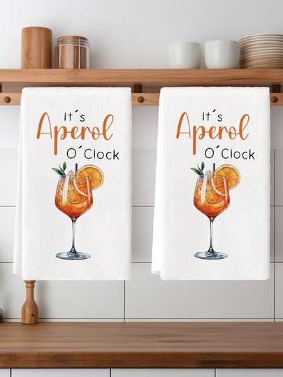 2Pcs Kitchen Utensil Towels Watercolor Kitchen Utensil Kitchen Chef Dish Towel With "It's Aperol O'Clock" Design Farmhouse Dish Towel Kitchen Dishwashing Hand Tea Towel Kitchen Drying Dish Towel For Kitchen Restaurant Table