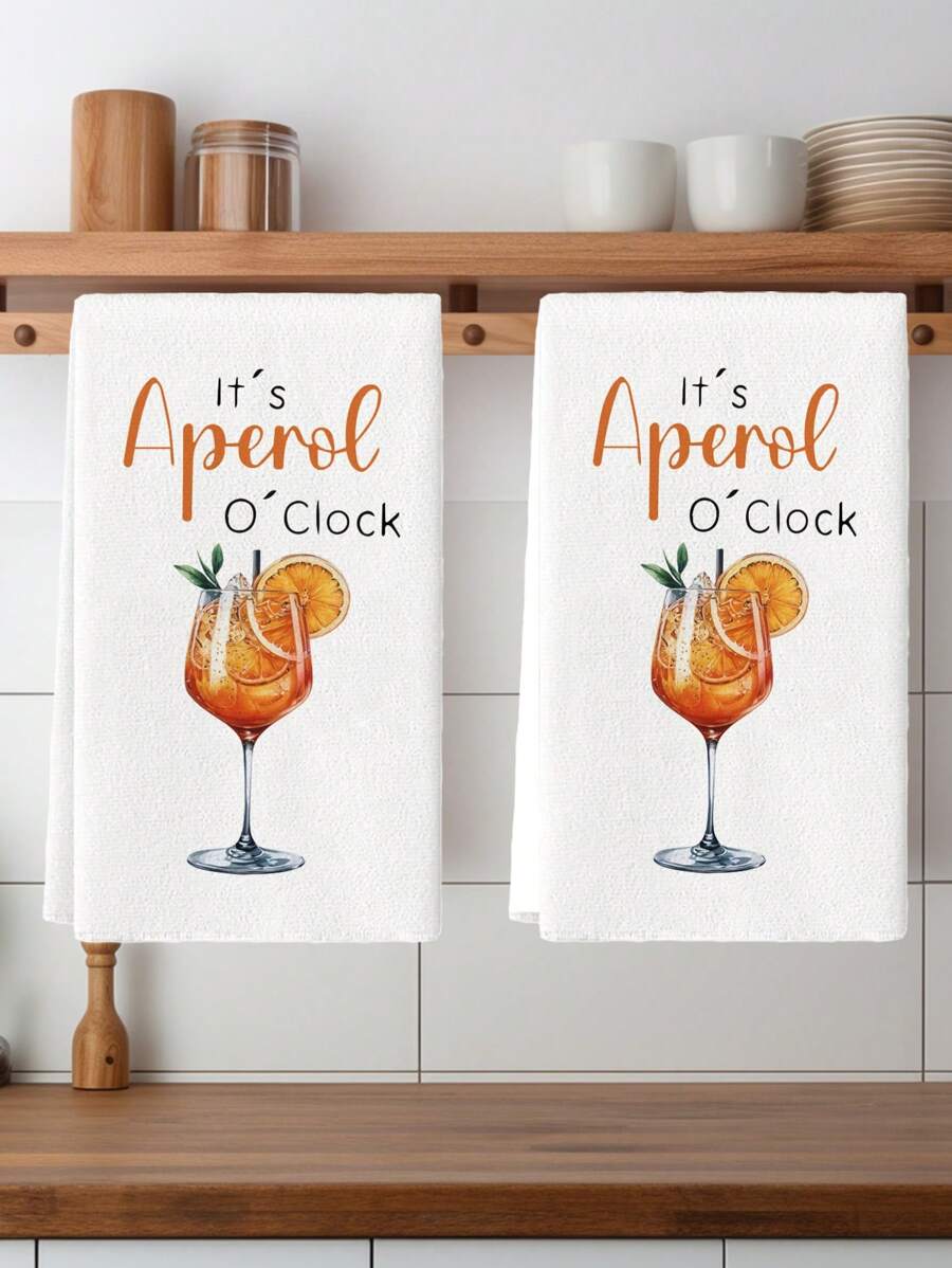 2 Stücke Küchen Utensilien Handtücher, Aquarell Küchen Utensilien Design Küchen-Chef Geschirrtücher mit "Es ist Aperol Uhr" Design, Country Style Geschirrtuch, Küche Abwasch-Hand Geschirrtuch, Küchen Abtrocknungs-Geschirrtuch für Küche Restaurant Tisch
