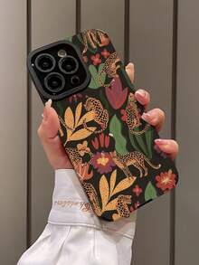 1pc Pink Jungle Leopard Striped Classic Anti-Scratch Soft TPU Phone Case, Compatible With Apple And Waterproof Shockproof Anti-Fall - Multicolor - View 3