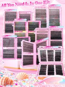 800 piezas/780 piezas/740 piezas/640 piezas/600/60 piezas Extensiones de pestañas individuales con rizo D de 9-18 mm, clusters de pestañas extra gruesas y naturales, volumen dramático, ultra suaves y súper ligeras, reutilizables, kit de extensión de pestañas 30D+40D+50D+60D+80D+100D