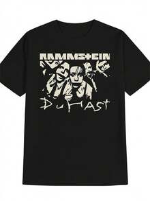 [Everyday Comfort] Men's Casual Crew Neck T-Shirt - RAMMstein DUAST Print, Black Graphic Tee, Soft Polyester Fabric, Summer Essential For Fans & Gifts - 黑色 - 查看 1