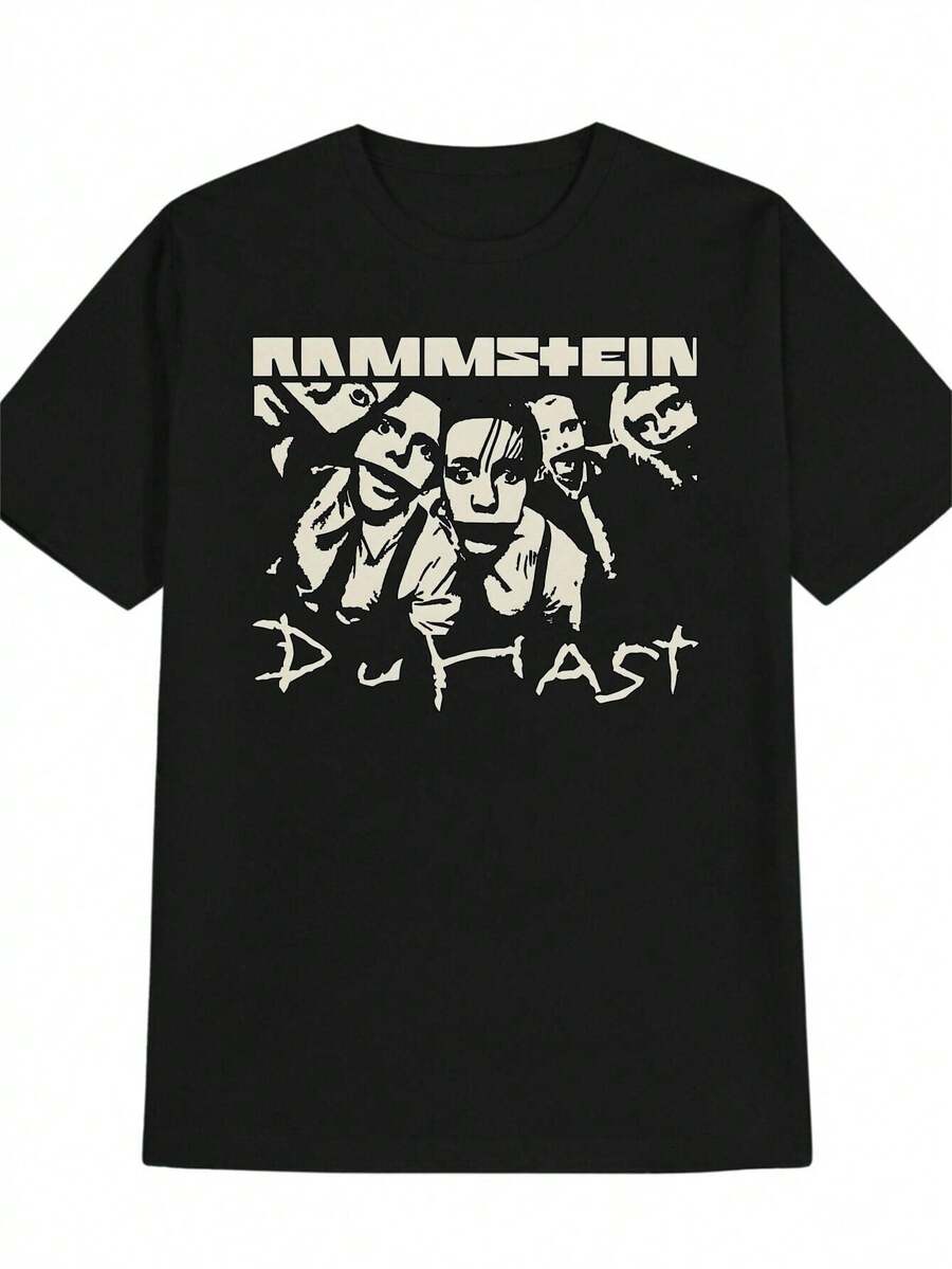 [Everyday Comfort] Men's Casual Crew Neck T-Shirt - RAMMstein DUAST Print, Black Graphic Tee, Soft Polyester Fabric, Summer Essential For Fans & Gifts - 黑色 - 查看 1