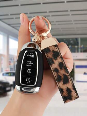 [极简多功能] 锌合金钥匙扣 + 皮革挂绳套装（含螺丝刀工具），男女通用防褪色 | 汽车/门/行李钥匙扣 | 多种颜色可选（豹纹/格子/碳纤维）