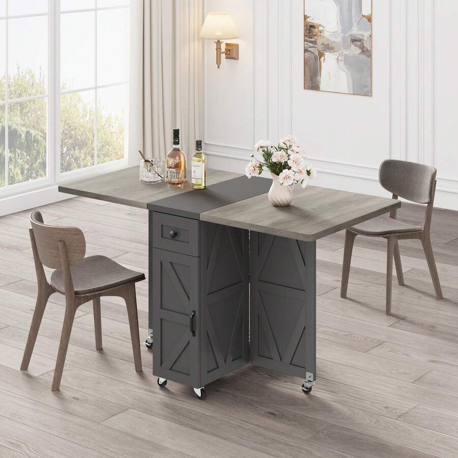 Cocosity Movable Kitchen Table Extendable Versatile Table, Dark Walnut - Light Grey - View 1