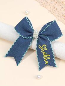 1pc Customized Hair Bow For Girls Elegant Pearl Bow Hair Clips Custom Print Name Hair Bow Alligator Clips For Girls Gifts Decor Hair Accessories For Wedding Party Vacation Personlization Gifts For Children - Blue Bow - View 3
