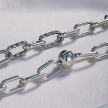 925 Sterling Silver Made In Italy Solid Three-Dimensional Cut 8mm Paper Clip Round Ball Buckle Necklace, Unisex, Hip Hop Fashion, Suitable For Valentine's Day, Halloween, Anniversary, Various Festivals, Special Occasions, Boutique Gift Box - Silver - View 4