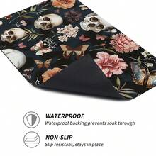 1 pièce Décoration d'Halloween, Décoration de maison, Tapis absorbant pour cuisine et salle de bain avec imprimé crâne floral et papillon, design rayé et à carreaux, protège-éclaboussures de robinet et tapis de vidange - Multicolore - Voir 9