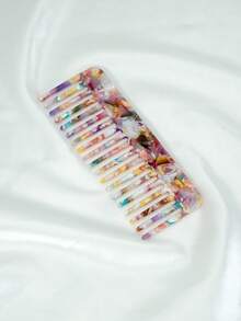 lina. 1pc Wide Tooth Comb, Acetate Fiber Board Marble Pattern Comb Teeth, Easily Detangle Hair, Travel Size, Convenient To Carry, Fits In Wallet, Pocket, Backpack, Mini Anti-Tangle Comb, Suitable For All Hair Types, Dry And Wet Use, Unisex, Hair Care, Hair Styling Tool, Mini Portable, Travel Accessory - Multicolor - View 4