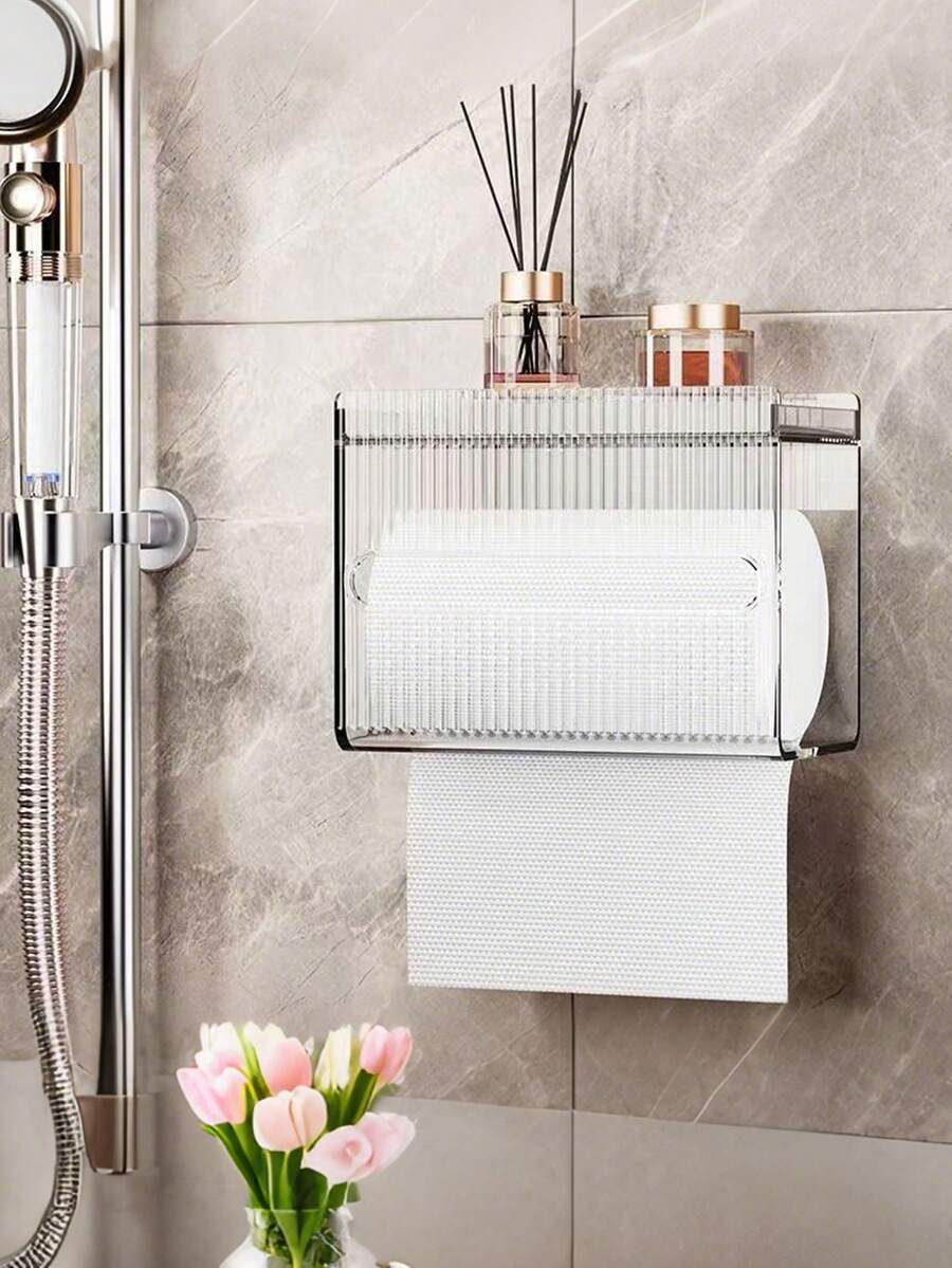 1 Stück transparente Luxus-Acryl-Taschentuchbox, wandmontierte wasserdichte Taschentuchaufbewahrungsbox für Badezimmer, bohrfreies Design, Küche, Badezimmer, Toilette, Wohnzimmer Schreibtisch Papierbox, Taschen, Make-up-Tasche, Waschtisch, Reise, Make-up-Tasche, Aufbewahrung, Make-up-Organizer, Make-up-Taschen, Kulturbeutel, Schreibtischorganizer, Kosmetiktasche, Make-up-Beutel, Make-up-Organizer, Waschtischzubehör, Make-up-Beutel, Make-up-Taschen, Schmuckkasten, Beutel, Make-up-Pinselhalter, Pinselhalter, Parfümorganisator, Beuteltasche, Geschenke für Frauen, Weihnachtsgeschenke, Geschenkideen für Frauen, Raumdekoration - Transparent - Übersicht 1