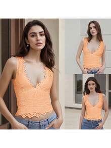 Plus Size Basic Tops - 오렌지 - 보기 4