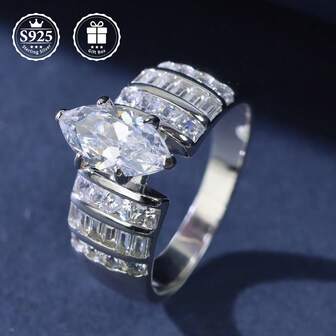 1pc S925 Sterling Silver Vintage Luxury Women's Ring With Oval Moissanite Center Stone, Suitable For Banquets, Weddings, Perfect Gift For Girlfriend, Mother's Day