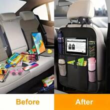 1 pieza Bolsa de almacenamiento anti-patada de color negro, organizador de asiento trasero de coche para guardar tabletas, hecho de tela Oxford