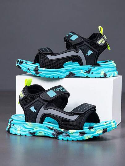 Kids Sports Sandal, Soft Bottom Open-Toe Beach/Water Shoes, Adjustable Hook And Loop Closure For Boys & Girls