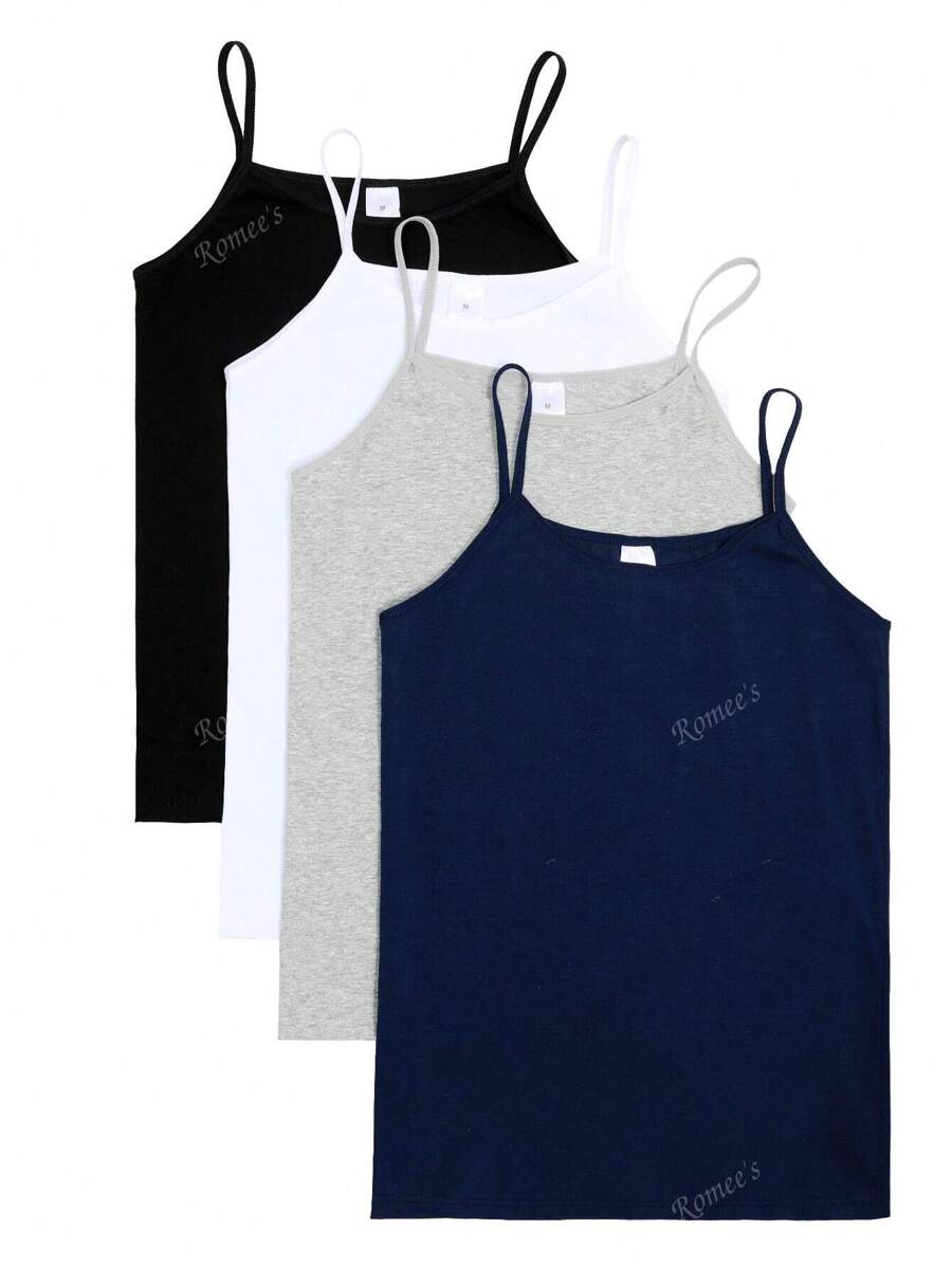 4 pièces/paquet Débardeurs casual polyvalents de couleur unie pour femmes